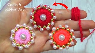 Amazing Trick with Finger - Super Easy Woolen Flower Making Idea- Hand Embroidery Hack- Yarn Flowers