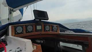 Sailing and steering a boat without using the tiller (simulated rudder loss)