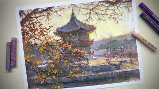 Oil pastel / Late fall, Hyangwonjeong (expression of backlight))