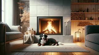 Cozy Scandinavian Fireplace Ambience | Relaxing with a Bernese Mountain Dog