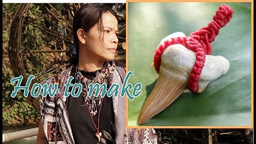 How to tie a macrame knot wrap shark tooth fossil pendant necklace waxed cord (สอนถักล้อมฟันฉลาม)