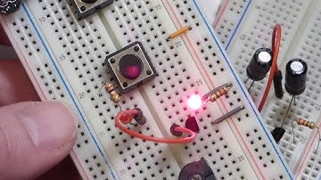 Quick breadboard circuit build of NPN 2N2222 transistor NOT gate LED demonstration circuit