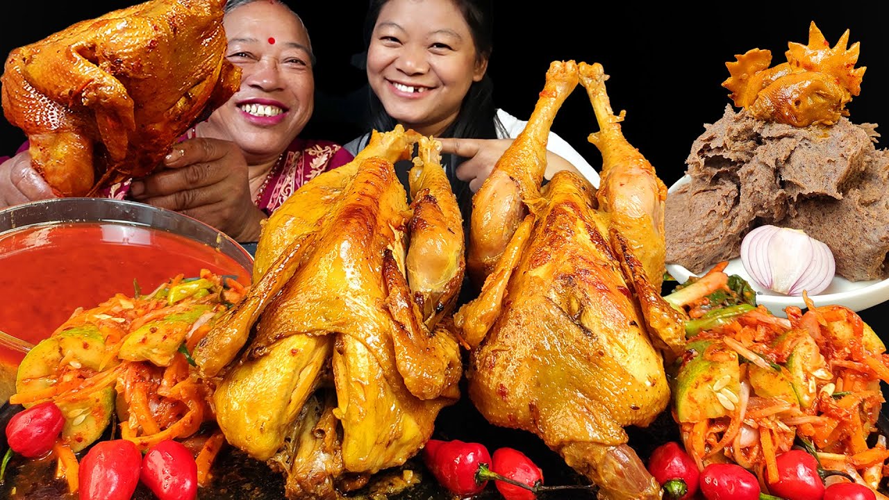 Eating 2 Whole Spicy Local Chicken With Dhido & Kimchi | Mukbang With Sister In Law आमाजू दिदि🤩