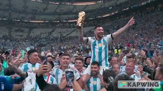 Lionel Messi is carried through the stadium after winning the World Cup against France in the final.