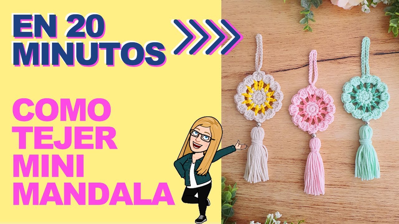 Mini MANDALA a crochet FÁCIL paso a paso en ESPAÑOL - 20 cm de largo TOTALES! ENG SUBS -