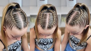 Peinado para niñas con trenzas pegadas / Easy dutch braids and ponytail hairstyle tutorial