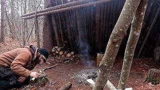 BUSHCRAFT TRIP - Outdoor Shelter Build, Cast Iron Pan Over Fire, Spoon Carving, Resin Experiment.