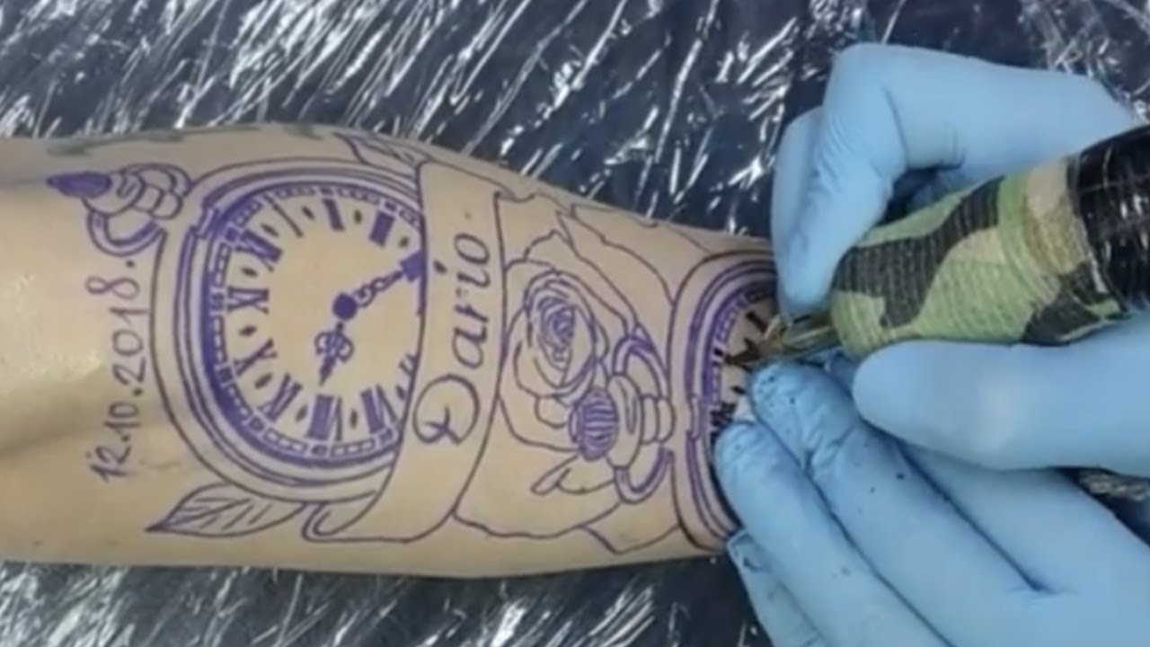 Family clocks,names tattoo / timelapse YouTube