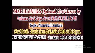 New Batch starting for mathematics optional on today at 9:00 PM at Indiancivils.com