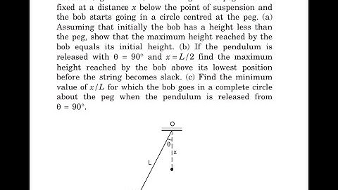 A simple pendulum of length having a bob of mass is deflected from its rest position by an angle and