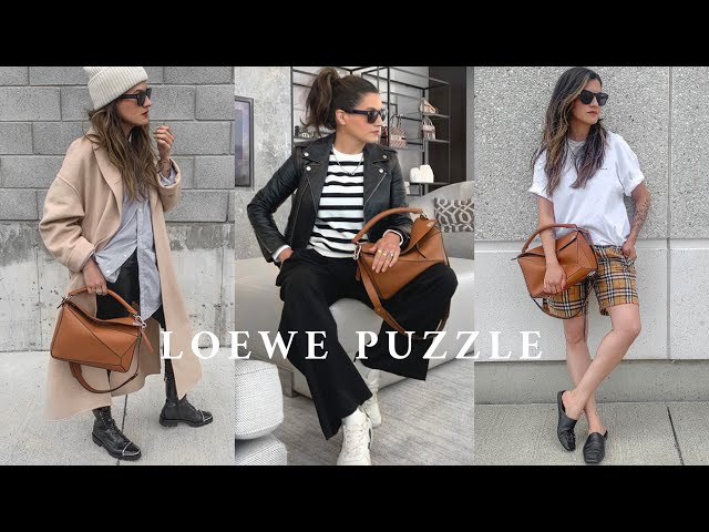 LOEWE MEDIUM PUZZLE, ONE YEAR REVIEW (wear & tear, pros & cons, how much  does it fit + outfit ideas) 