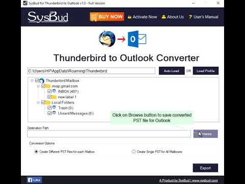 SysBud Thunderbird to Outlook converter exports TB mailboxes in PST format