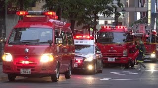 銀座4丁目繁華街 東京消防庁活動の様子 Fire Site Tokyo Fire Department Fire Engine Ladder Fire Truck 2017/5/9