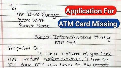 Application For ATM Card Missing | Application To Bank Manager To Block The Lost ATM Card In English