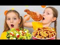 Sara and Sofia Pretend Play School & Eat not Healthy food