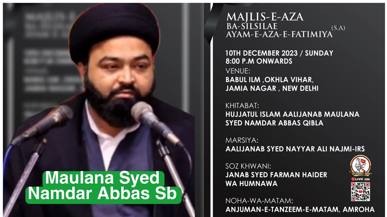 🔴Live Majlis | Ayyam E Fatima 2023 | Maulana Syed Namdar Abbas Sb | Babul Ilm Live | Parchame Abbas
