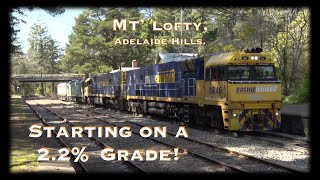 Starting on a 2.2% grade. Westbound PN train waits for the green at Mt Lofty.