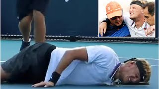 Frightening moment tennis player Nicola Kuhn collapses on the court