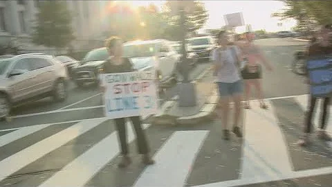 "Shut Down D.C." climate change protesters block traffic at the intersection of North Capital and Ma