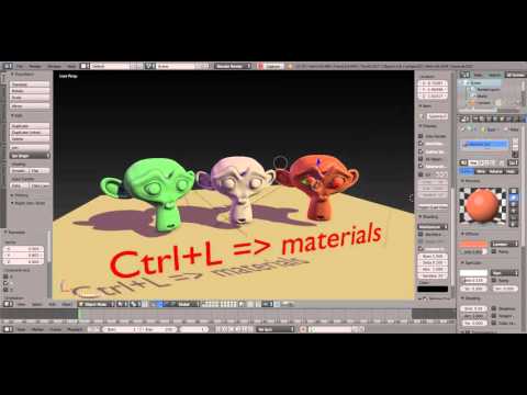 Ctrl+L: adding material to several objects (Blender)