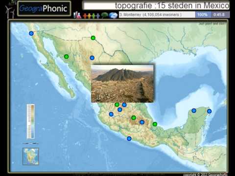 Topografie aardrijkskunde : 15 steden in Mexico, Mexico-Stad, Tijuana, Acapulco, Puebla ,León