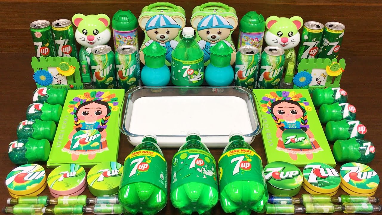 GREEN 7UP Slime Mixing Random Things into GLOSSY Slime ! Satisfying Slime Videos 