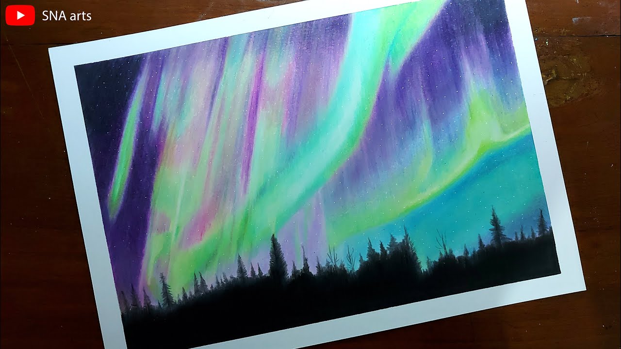 Green Aurora Borealis Night Sky Drawing | Oil Pastel for beginners-Step by  Step - YouTube