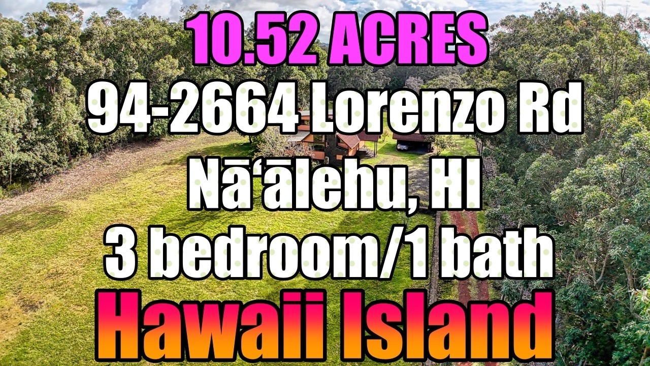 Дом с 3 спальнями и 1 ванной комнатой на участке 10,5 акров. Цена: 999 999 долларов! 94-2664 Лоре...
