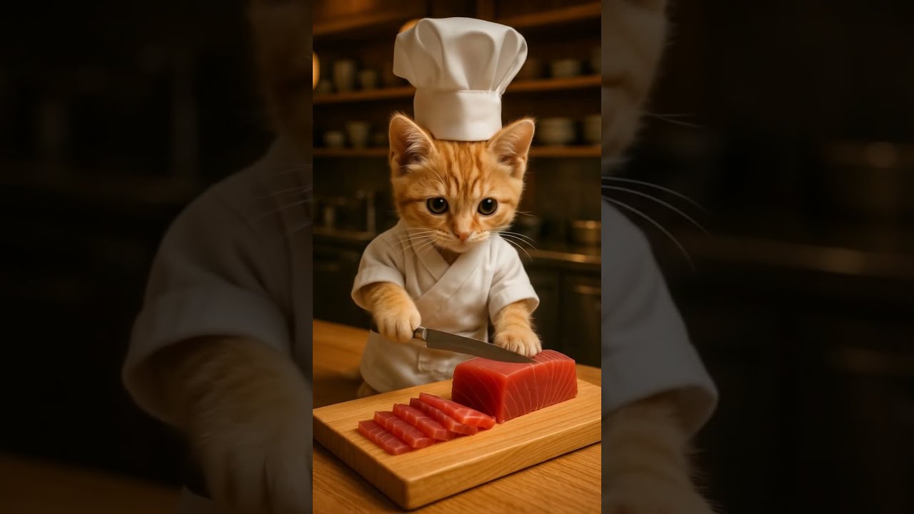 Orange Cat Becomes A Master Chef She Makes Sushi