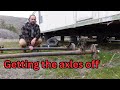 Mobile home wheels and axles, removal