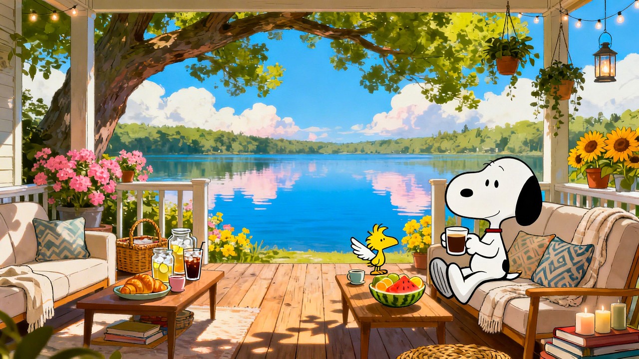 Lakeside Morning with Snoopy & Woodstock 🌞☕ Soft Lofi Vibes for Calm & Focus
