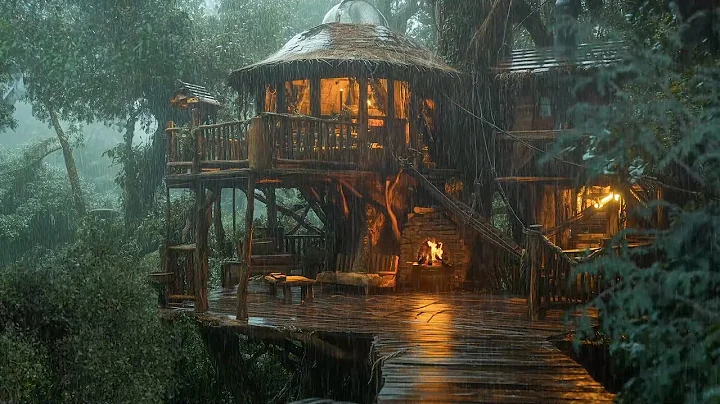 Tropical Treehouse Hideaway: Thunder, Fire & Forest Serenity 🌧️ | Feel the Calm of Nature 🌿