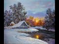 Winter evening Acrylics/ landscape sunset painting/ Зимний вечер акрилом/ Зимний пейзаж с домиком