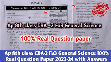 Ap 8th class CBA-2 Fa3 General Science Question Paper 2023-24 with answers|💯8th Hindi fa3 answer key