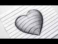 3D Heart on Line Paper - Trick Art Drawing #3ddrawing 