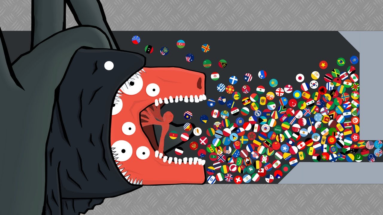 Escape from The Monsters - Bloop, Sea Eater, Train Eater - Marble Race Countries in Algodoo