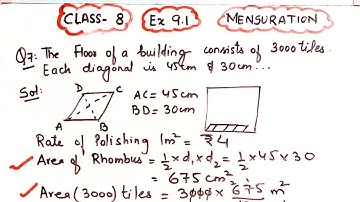 Floor of building consists of 3000 tiles which are rhombus shaped & its diagonal are 45cm & 30cm I