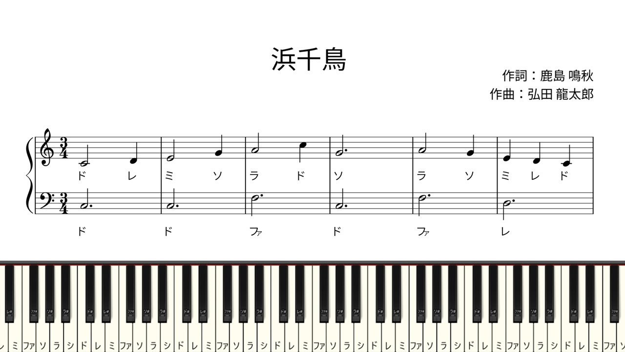 ドレミ付き簡単ピアノ楽譜】浜千鳥 作詞：鹿島鳴秋 作曲：弘田龍太郎
