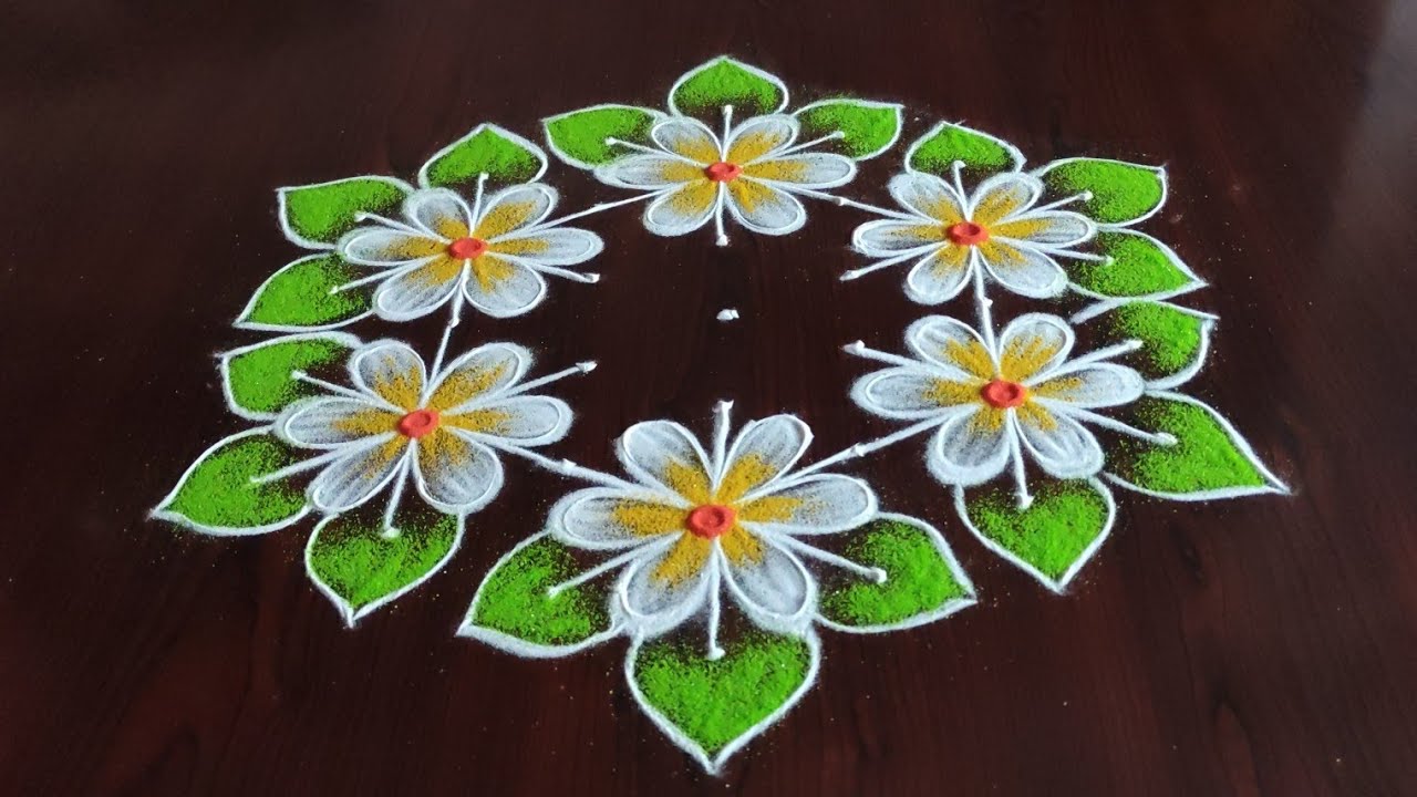 Easy latest flower design rangoli 7×4 Dot's...