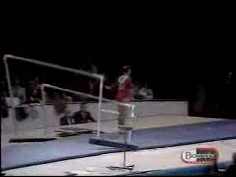 Ludmilla Tourischeva USSR 1975 World Cup - uneven bars The great Tourischeva. She dismounts and the bars collapse!