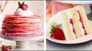 5 Strawberry Cake Recipes: Strawberry Crepe Cake, Strawberry layer cake, Strawberry panna cotta, ...