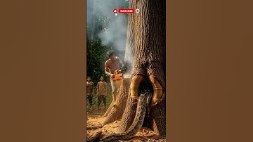 Cutting a Giant Tree Exposes a Snake’s Lair”#chainsaw#wheelsaw#snake