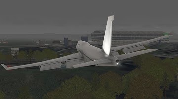 B747-400 Crosswind + Turbulence Autopilot landing