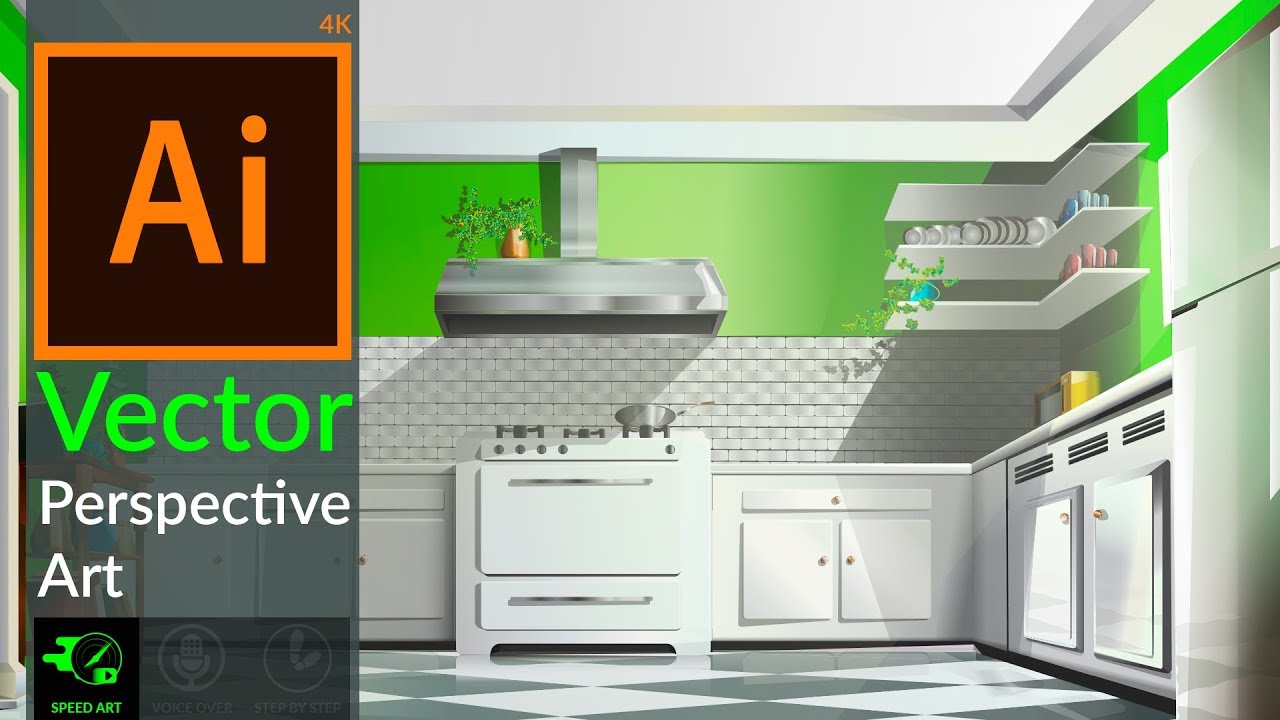 Download Speed Art Drawing Vector Perspective 3D Kitchen in adobe illustrator CC - YouTube