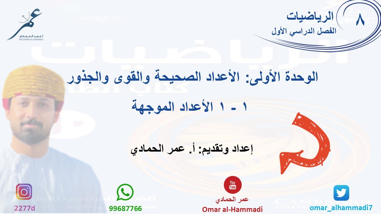 1 - 1 درس الأعداد الموجهة   - الرياضيات ( الصف الثامن) أ.عمر الحمادي