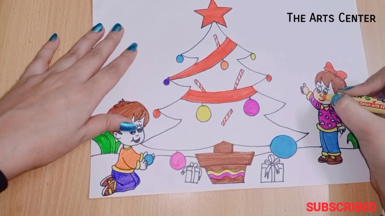 How to draw scenery santa Christmas drawing and painting by The Arts