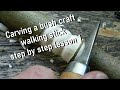 How to Carve a bush craft walking stick  v-cut, stop cut, ring- lesson 1