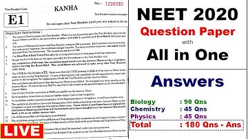 NEET question paper-2020 with answer || Phase 1 All in One Biology Physics Chemistry
