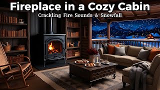 Cozy Winter Night Ambience | Crackling Fire and Falling Snow for Relaxation and Stress Relief