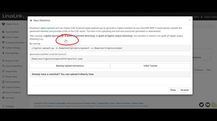 Vigiles User Guide: Uploading an Existing OpenWrt Manifest via Web Upload